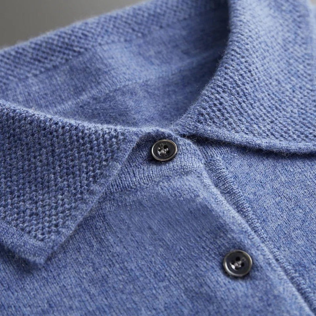 Cashmere Knit Jumper with Polo Neck and Long Sleeves for Men