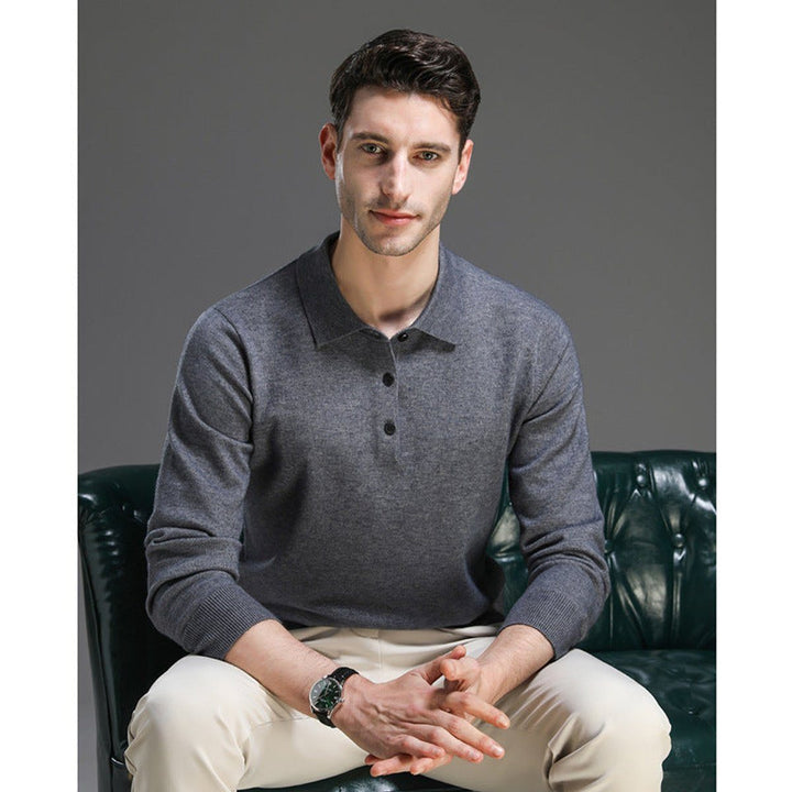 Cashmere Knit Jumper with Polo Neck and Long Sleeves for Men