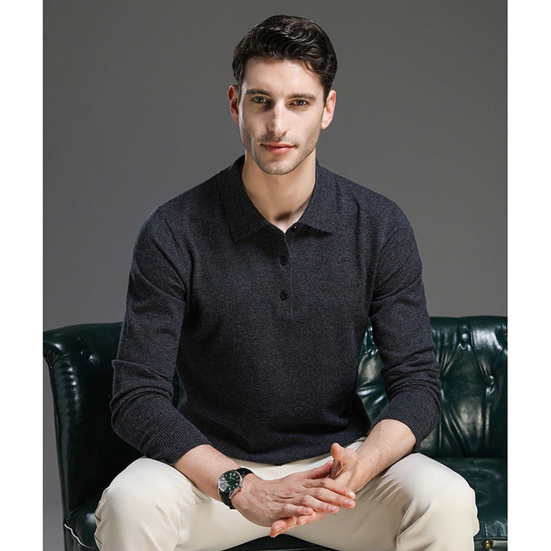 Cashmere Knit Jumper with Polo Neck and Long Sleeves for Men