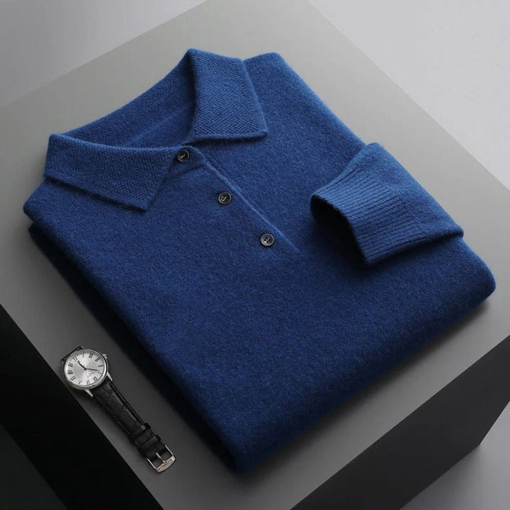 Cashmere Knit Jumper with Polo Neck and Long Sleeves for Men