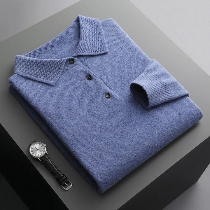 Cashmere Knit Jumper with Polo Neck and Long Sleeves for Men
