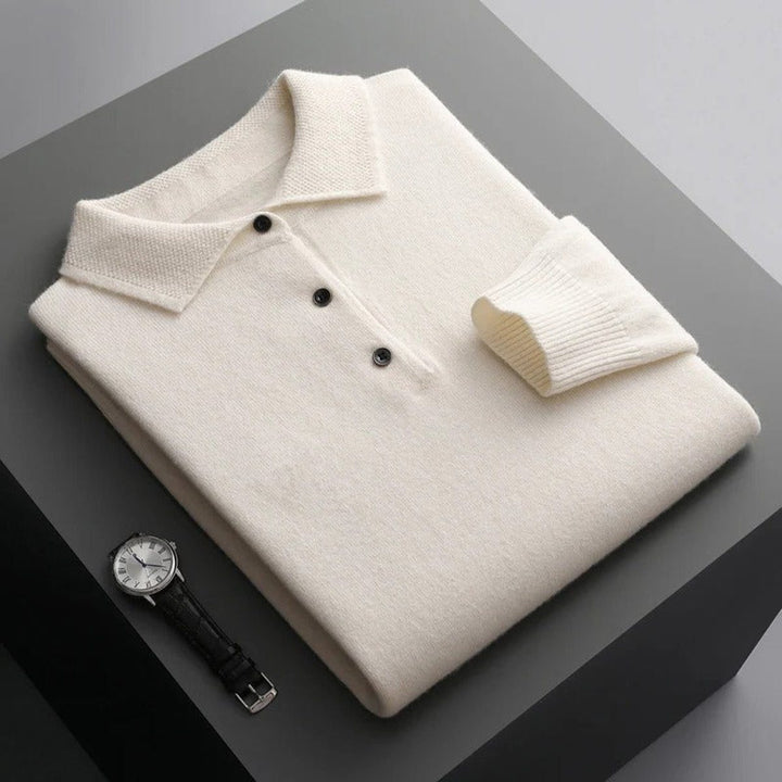 Cashmere Knit Jumper with Polo Neck and Long Sleeves for Men