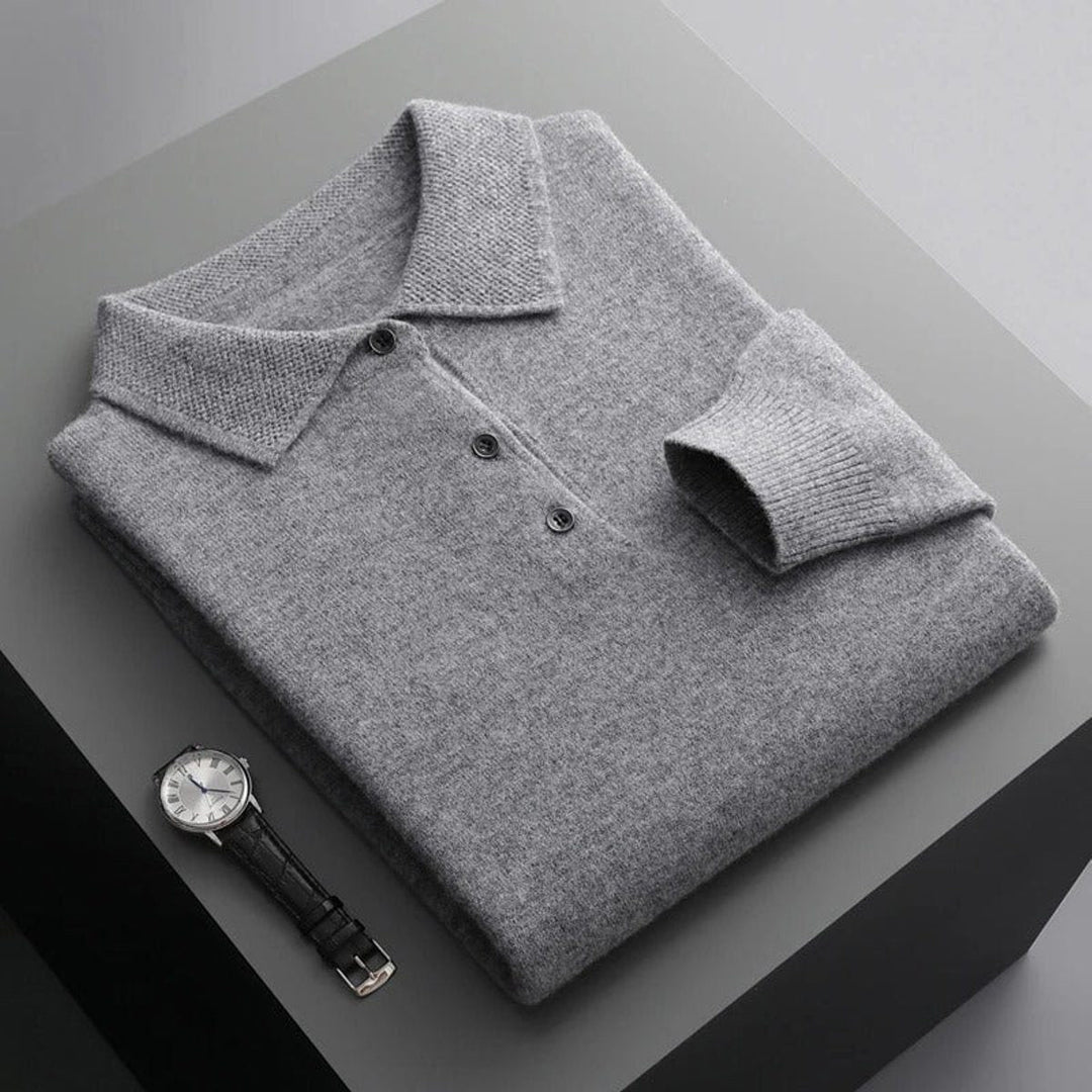 Cashmere Knit Jumper with Polo Neck and Long Sleeves for Men