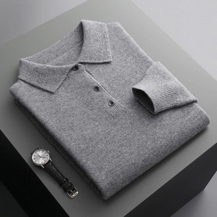 Cashmere Knit Jumper with Polo Neck and Long Sleeves for Men