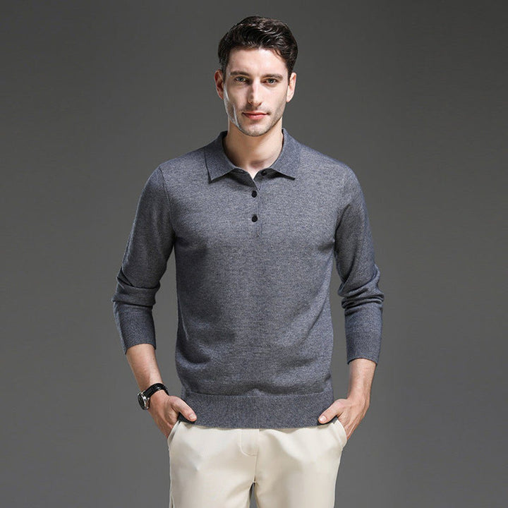 Cashmere Knit Jumper with Polo Neck and Long Sleeves for Men