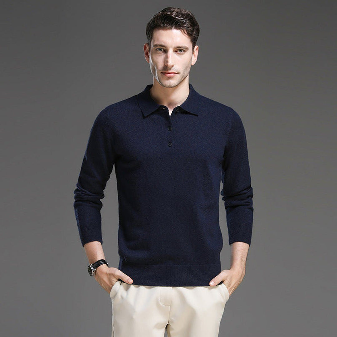 Cashmere Knit Jumper with Polo Neck and Long Sleeves for Men