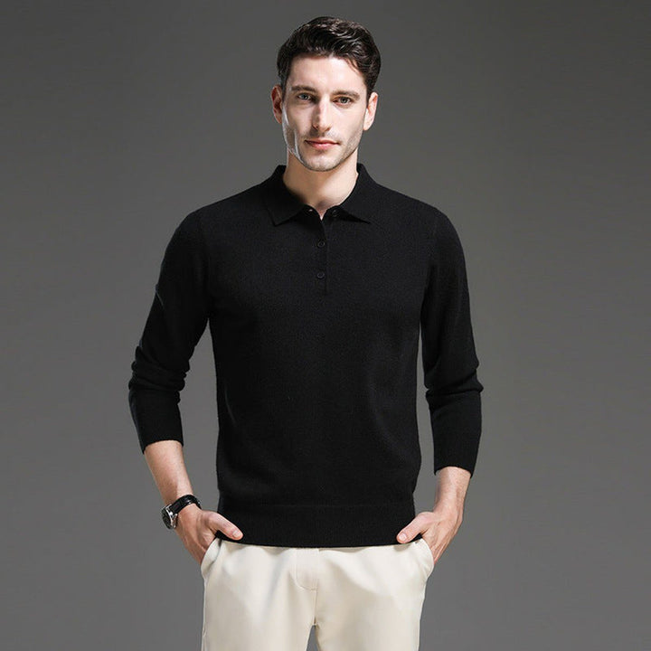 Cashmere Knit Jumper with Polo Neck and Long Sleeves for Men