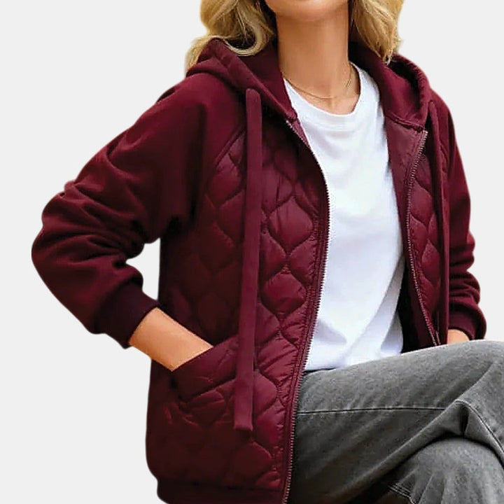 Women's Hooded Quilted Fleece Jacket, Short Full Zip