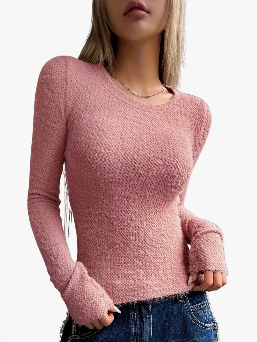Ribbed Knit Top with Long Sleeves for Women