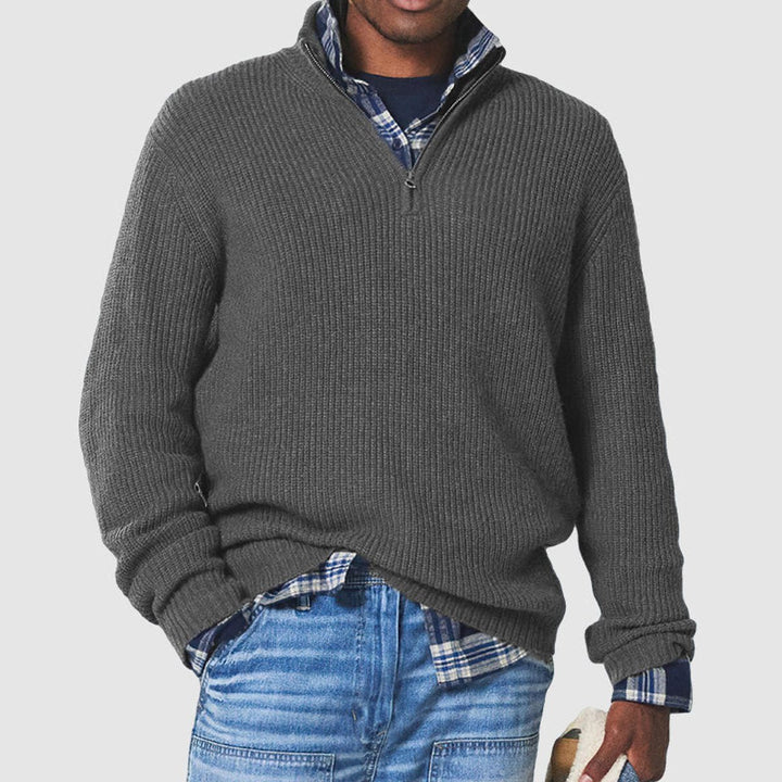 Ribbed Knit Quarter-Zip Jumper for Men