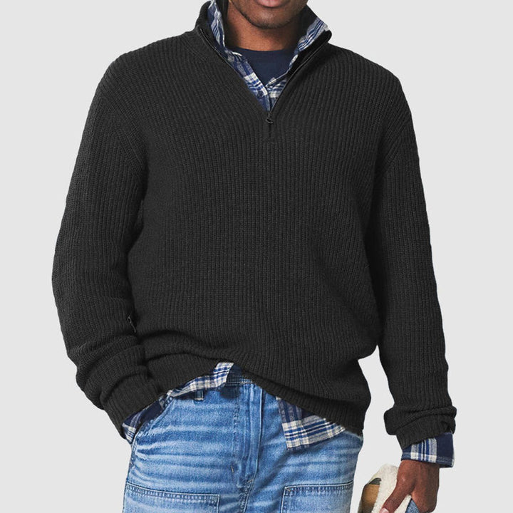 Ribbed Knit Quarter-Zip Jumper for Men