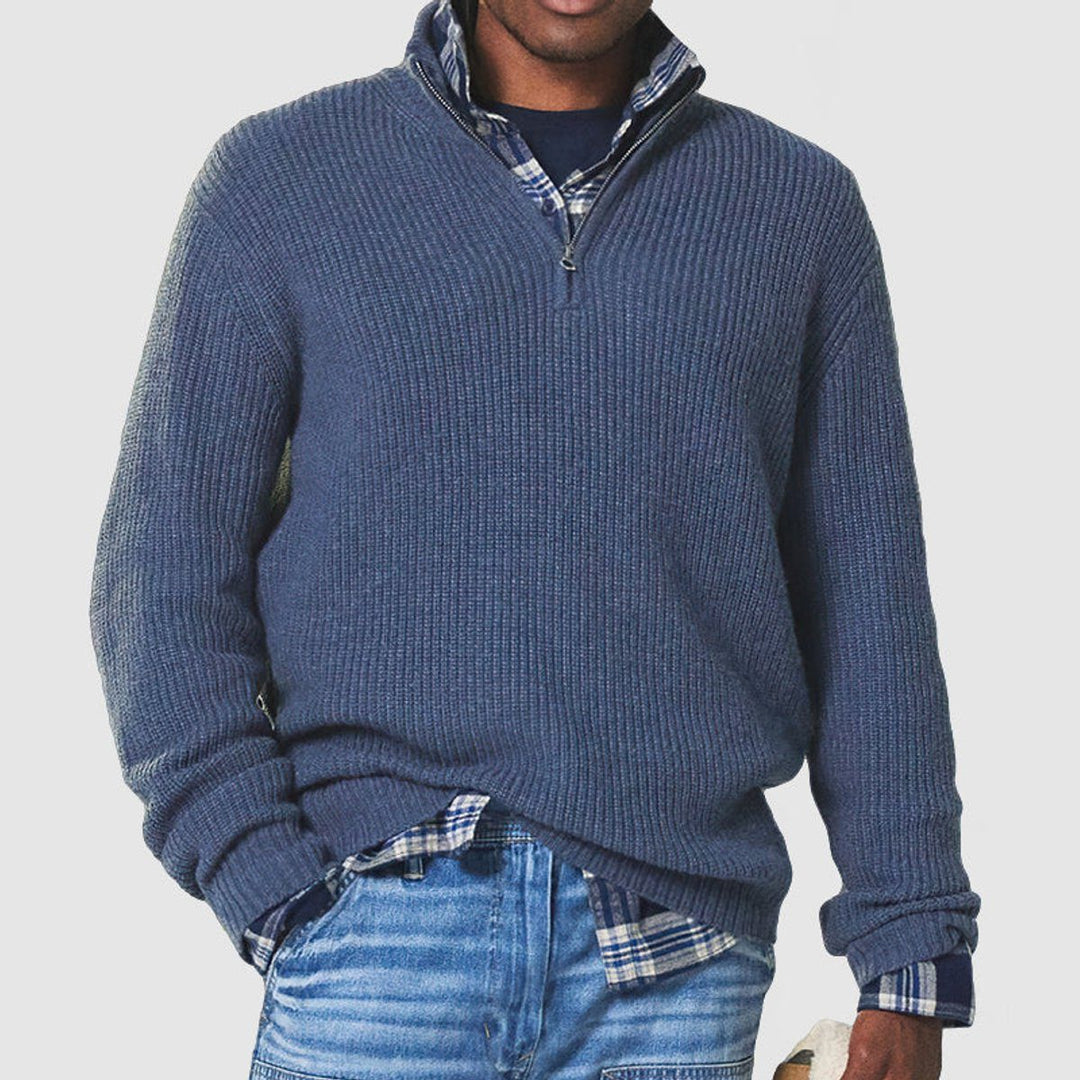 Ribbed Knit Quarter-Zip Jumper for Men