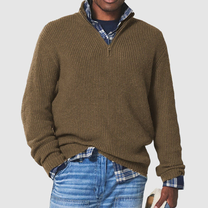 Ribbed Knit Quarter-Zip Jumper for Men