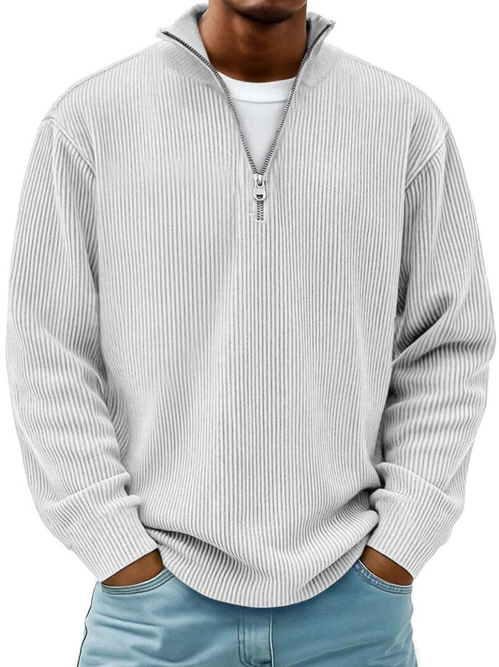 Ribbed Knit Quarter-Zip Jumper with Stand Collar for Men