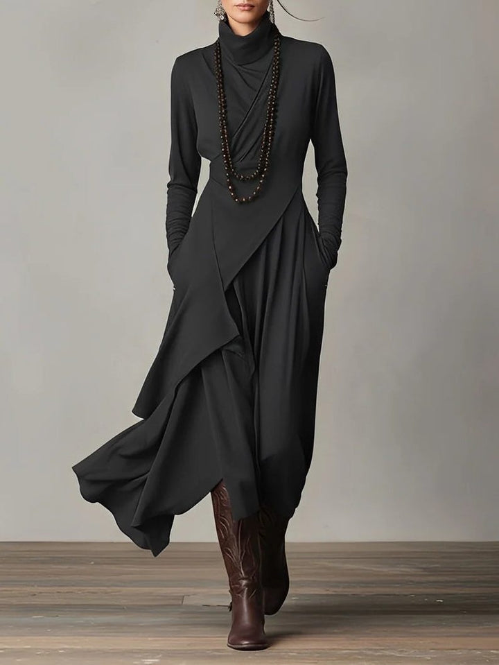 Winter Maxi Dress with Roll Neck and Long Sleeves for Women