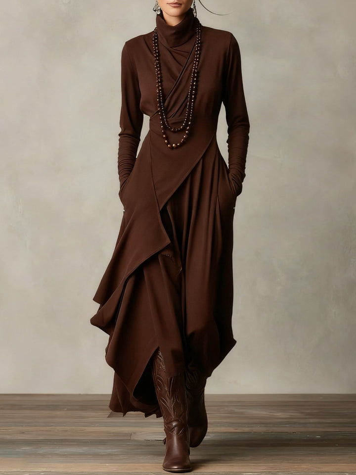 Winter Maxi Dress with Roll Neck and Long Sleeves for Women