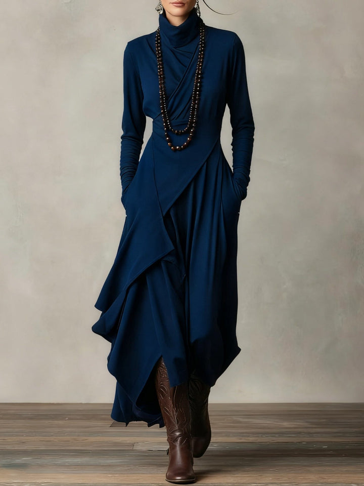 Winter Maxi Dress with Roll Neck and Long Sleeves for Women