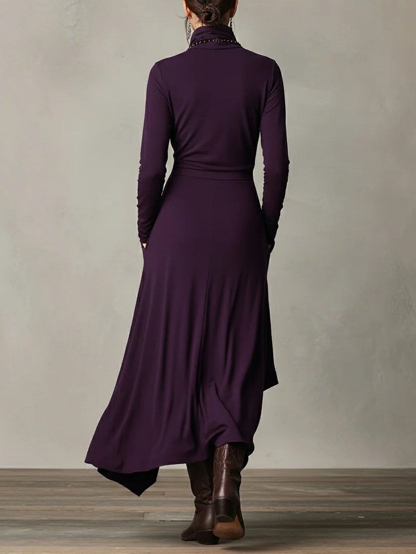 Winter Maxi Dress with Roll Neck and Long Sleeves for Women