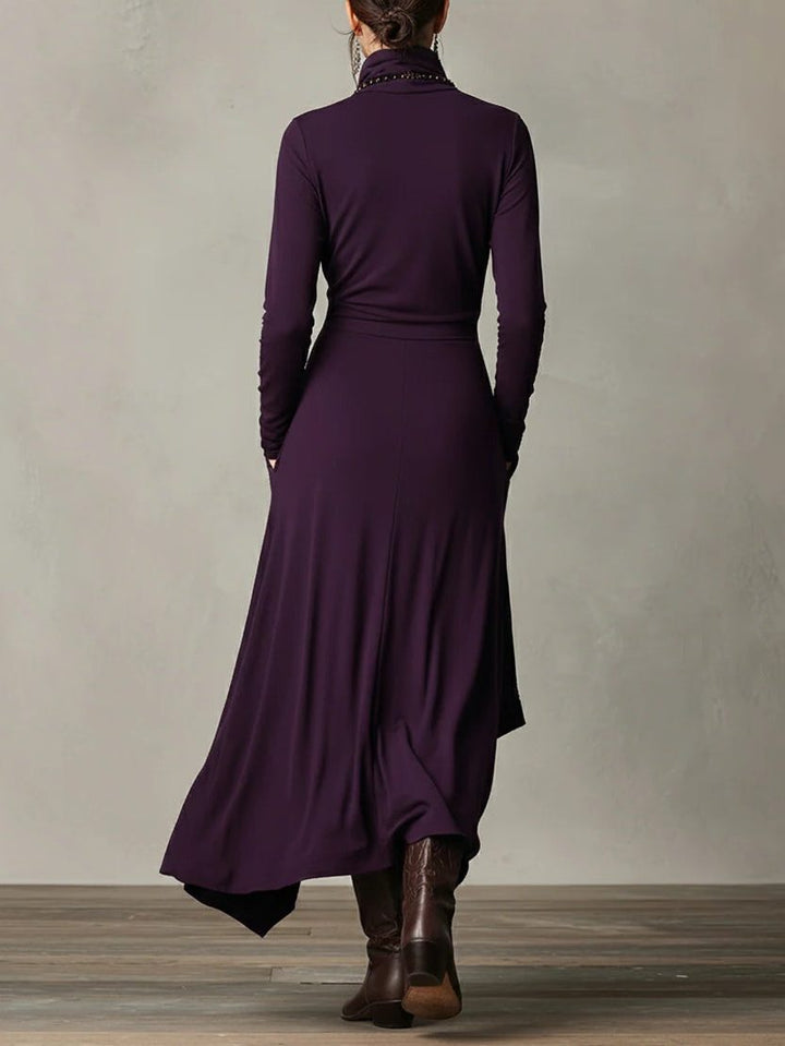 Winter Maxi Dress with Roll Neck and Long Sleeves for Women