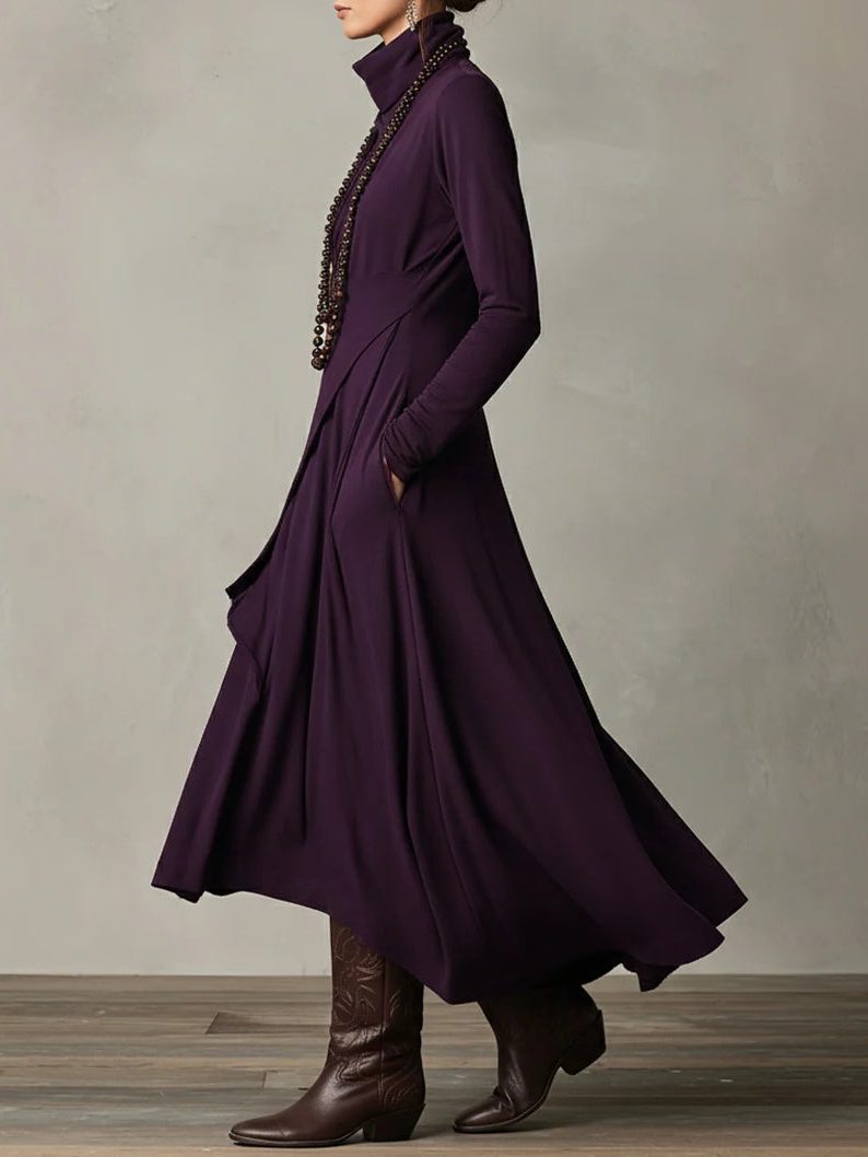 Winter Maxi Dress with Roll Neck and Long Sleeves for Women