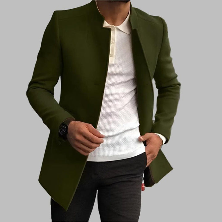 Wool Slim Fit Coat with Stand Collar for Men