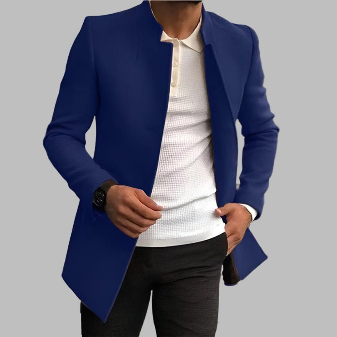 Wool Slim Fit Coat with Stand Collar for Men