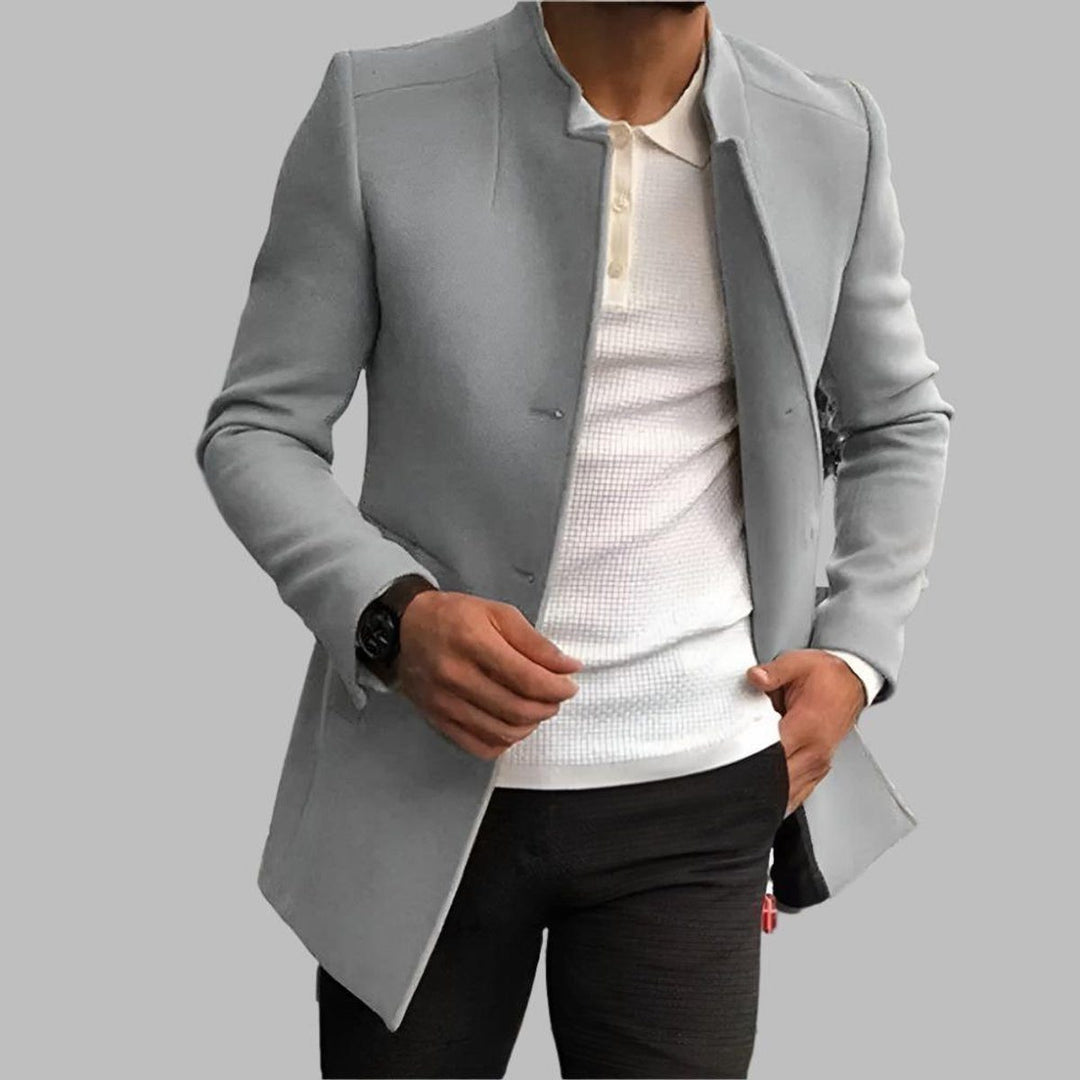 Wool Slim Fit Coat with Stand Collar for Men