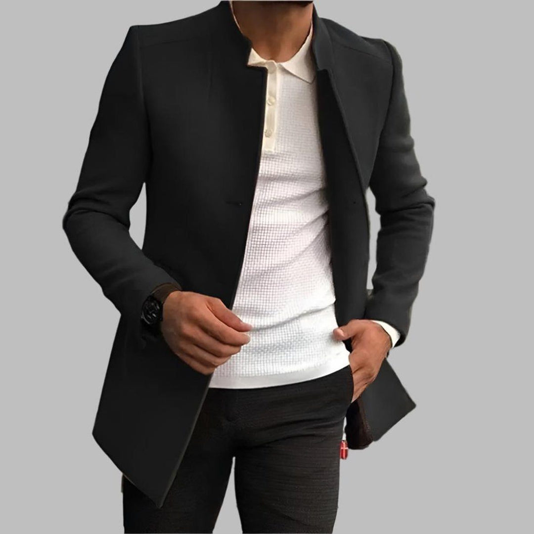 Wool Slim Fit Coat with Stand Collar for Men