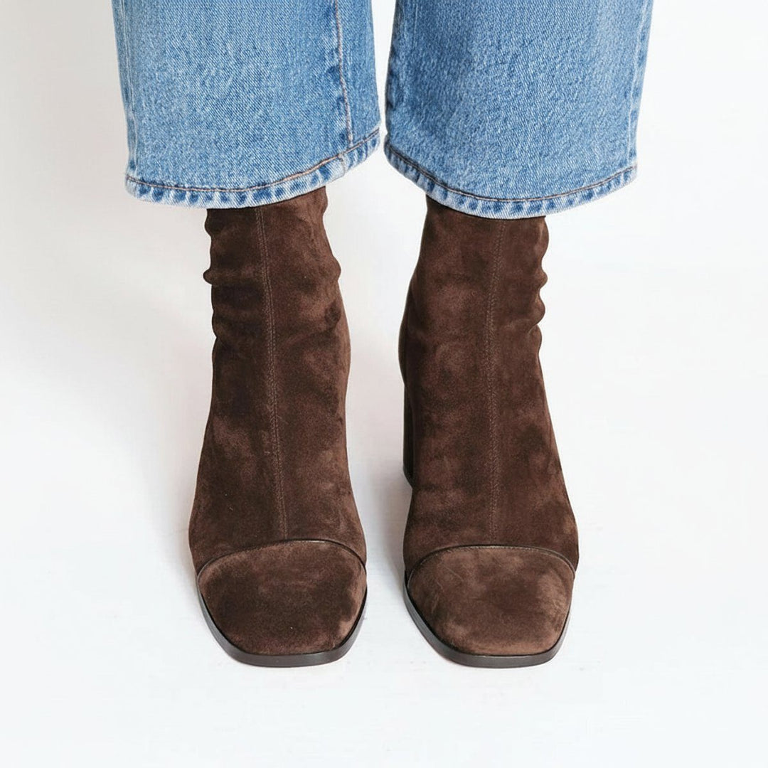 Suede Block Heel Ankle Boots with Square Toe for Women