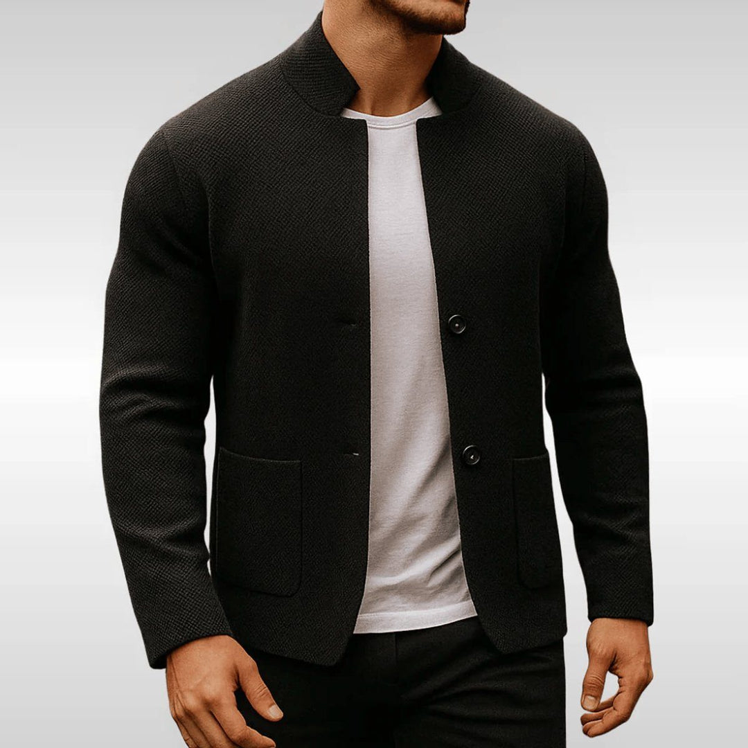 Knit Jacket with Stand Collar and Button-Front for Men