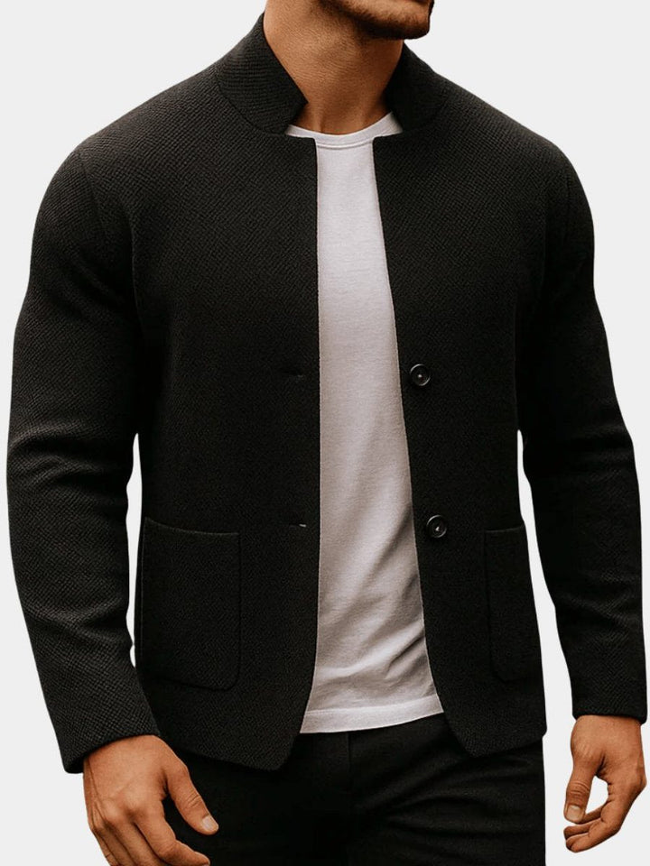 Knit Jacket with Stand Collar and Button-Front for Men
