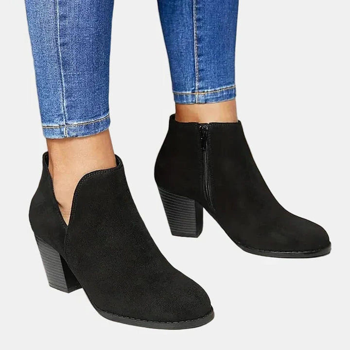 Suede Block Heel Ankle Boots with Zip for Women