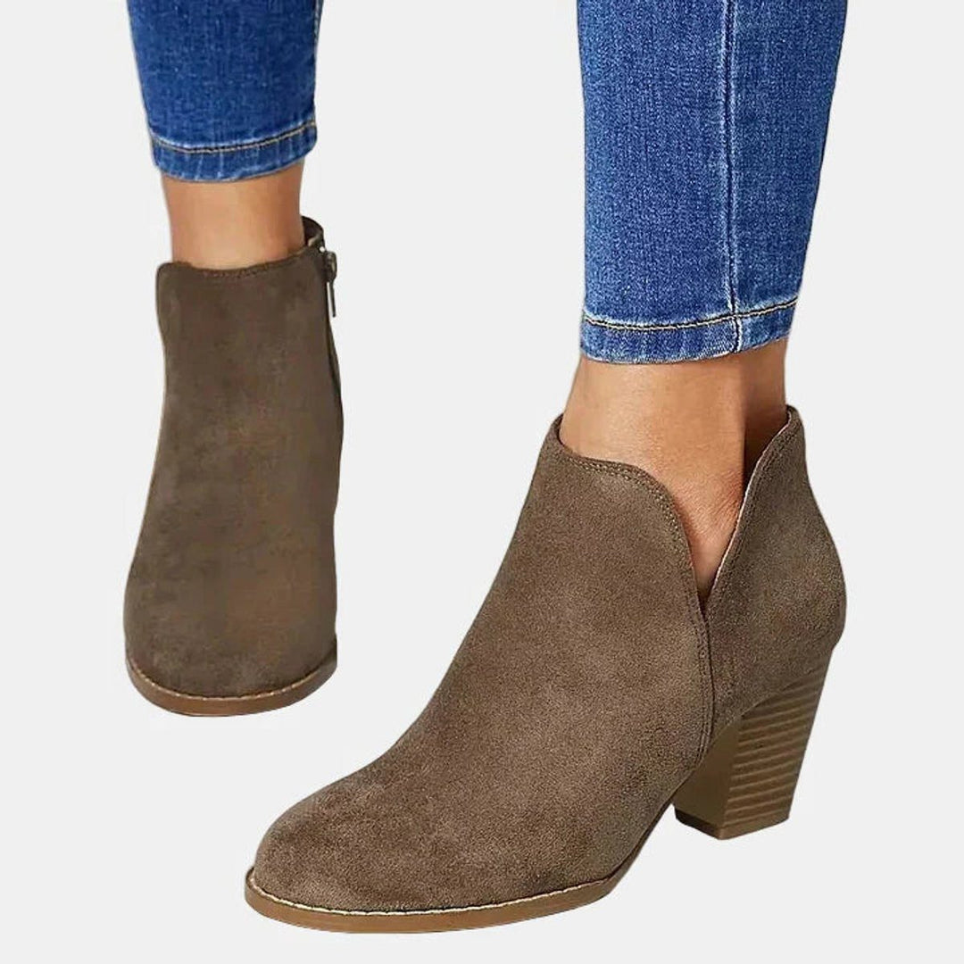 Suede Block Heel Ankle Boots with Zip for Women