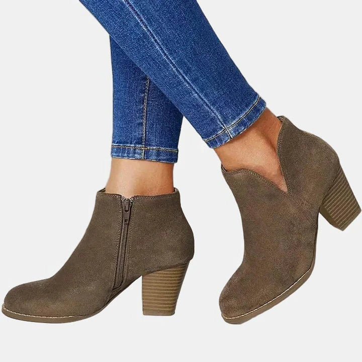 Suede Block Heel Ankle Boots with Zip for Women