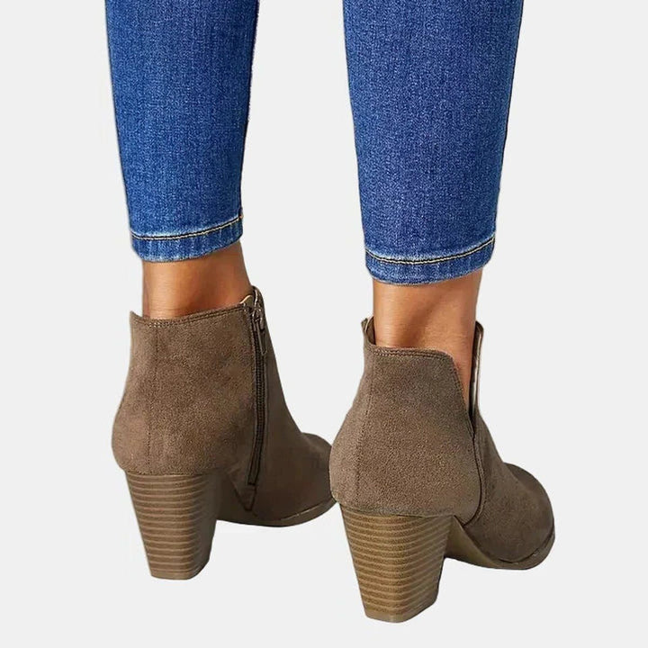Suede Block Heel Ankle Boots with Zip for Women