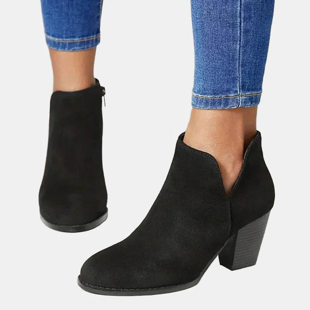Suede Block Heel Ankle Boots with Zip for Women