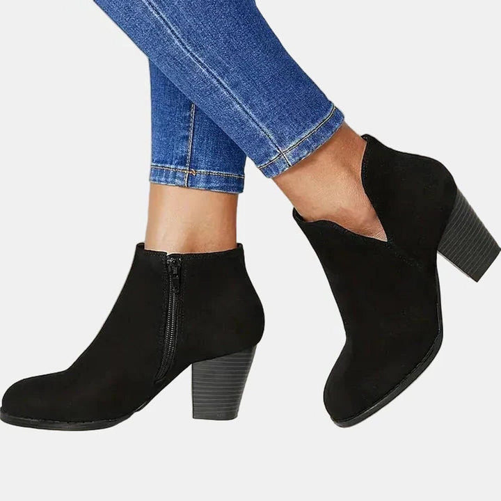 Suede Block Heel Ankle Boots with Zip for Women