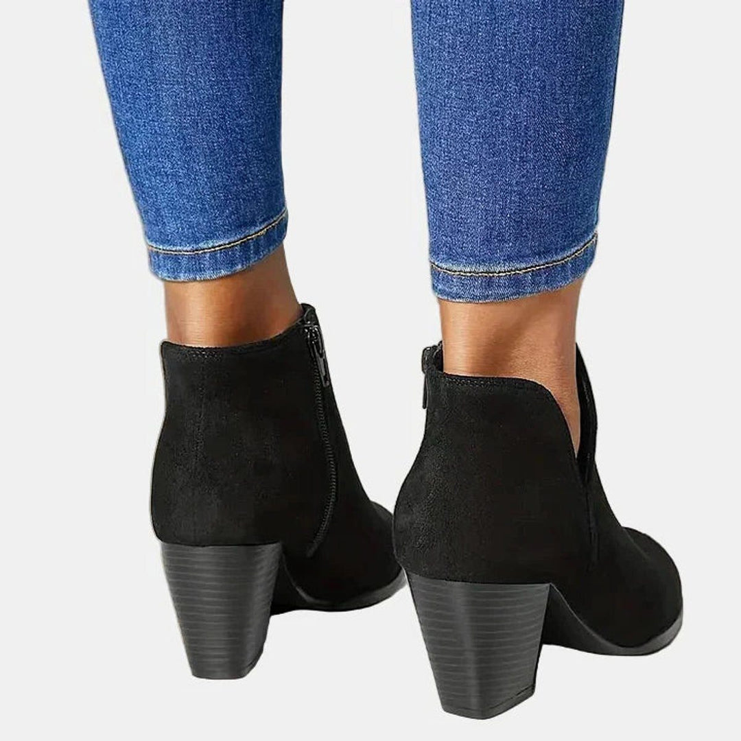 Suede Block Heel Ankle Boots with Zip for Women
