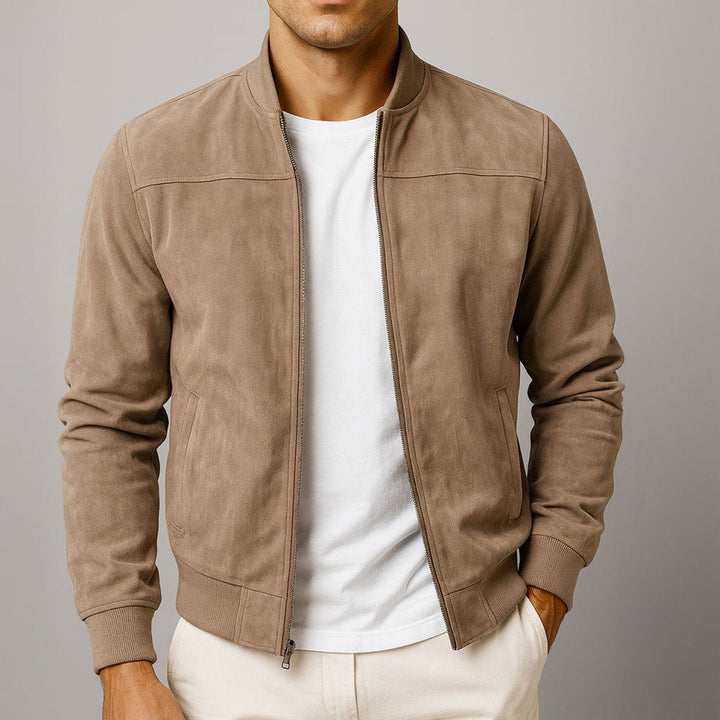 Suede Slim Fit Bomber Jacket for Men