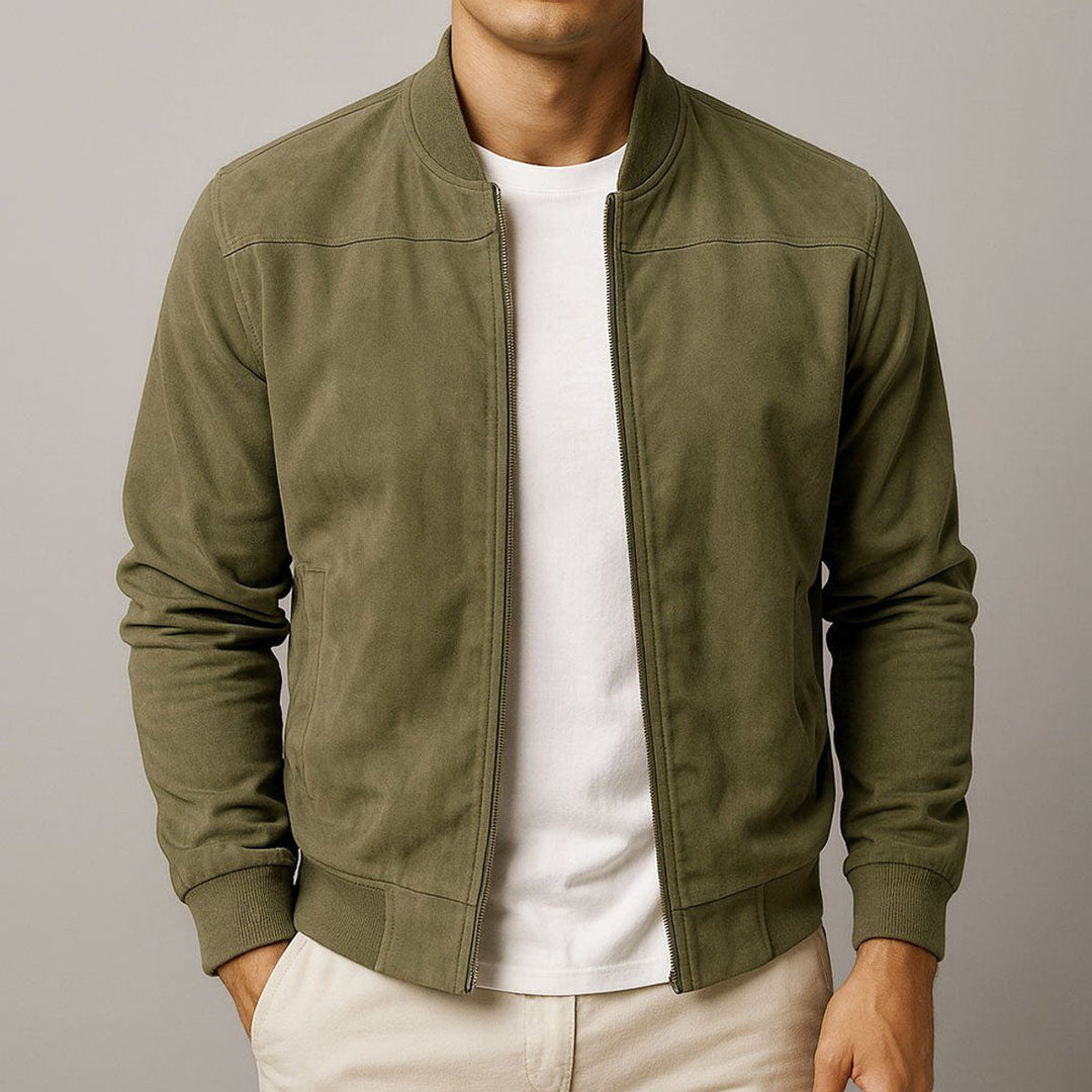 Suede Slim Fit Bomber Jacket for Men