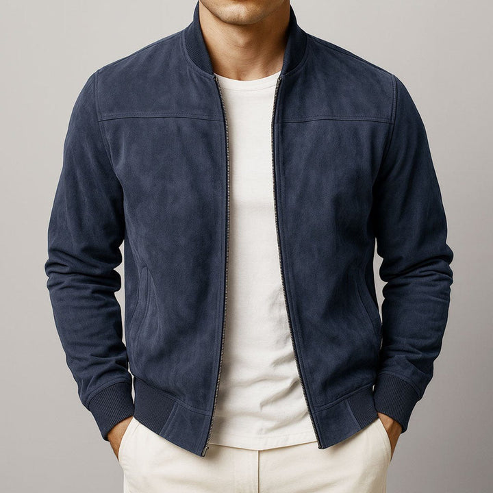 Suede Slim Fit Bomber Jacket for Men