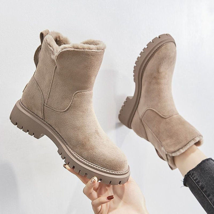 Suede Slip-On Platform Ankle Boots for Women