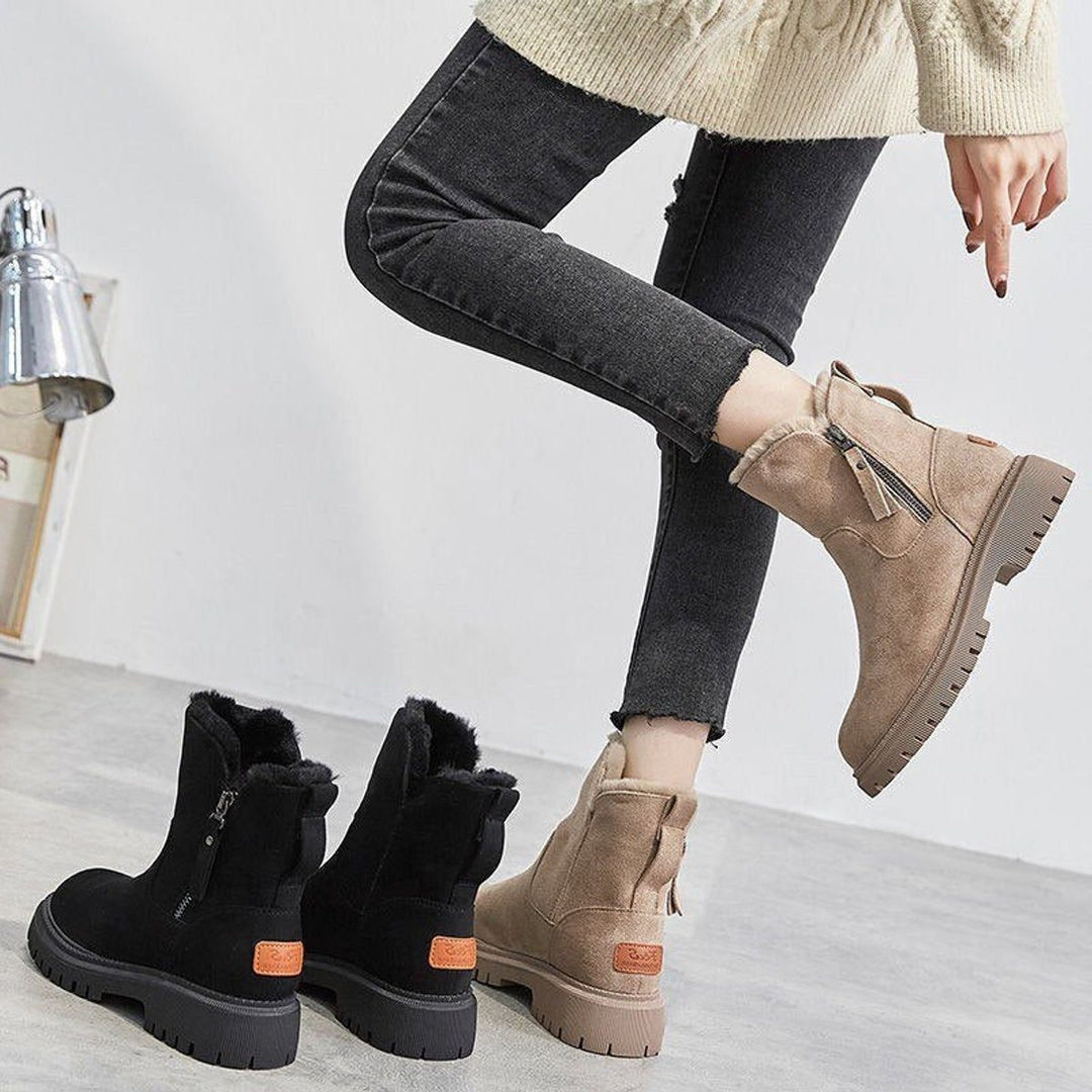 Suede Slip-On Platform Ankle Boots for Women