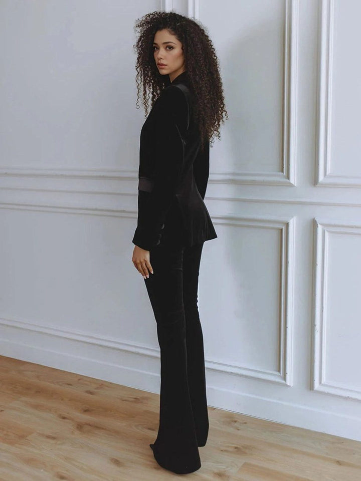 Velvet Blazer Set with Flared Trousers for Women