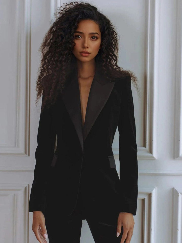 Velvet Blazer Set with Flared Trousers for Women