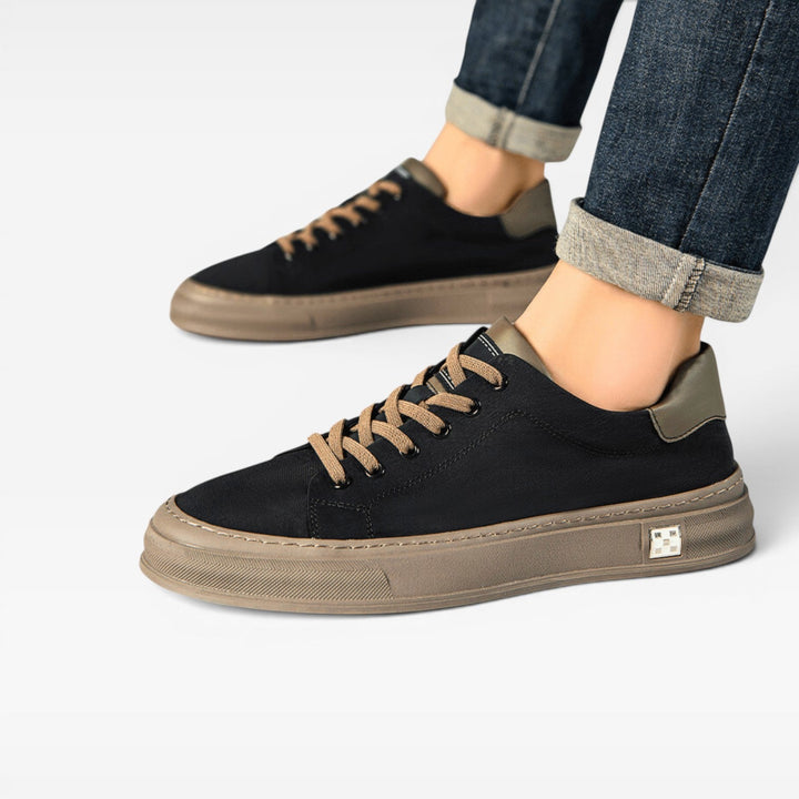 Men's Canvas Sneakers – Low Top Lace Up Casual Trainers with Contrast Trim