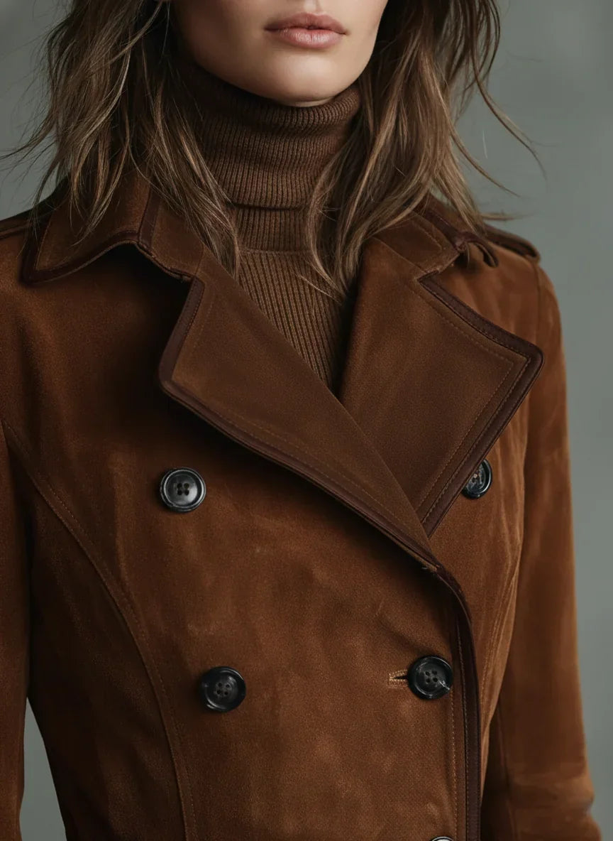 Women's Suede Trench Coat Double-Breasted
