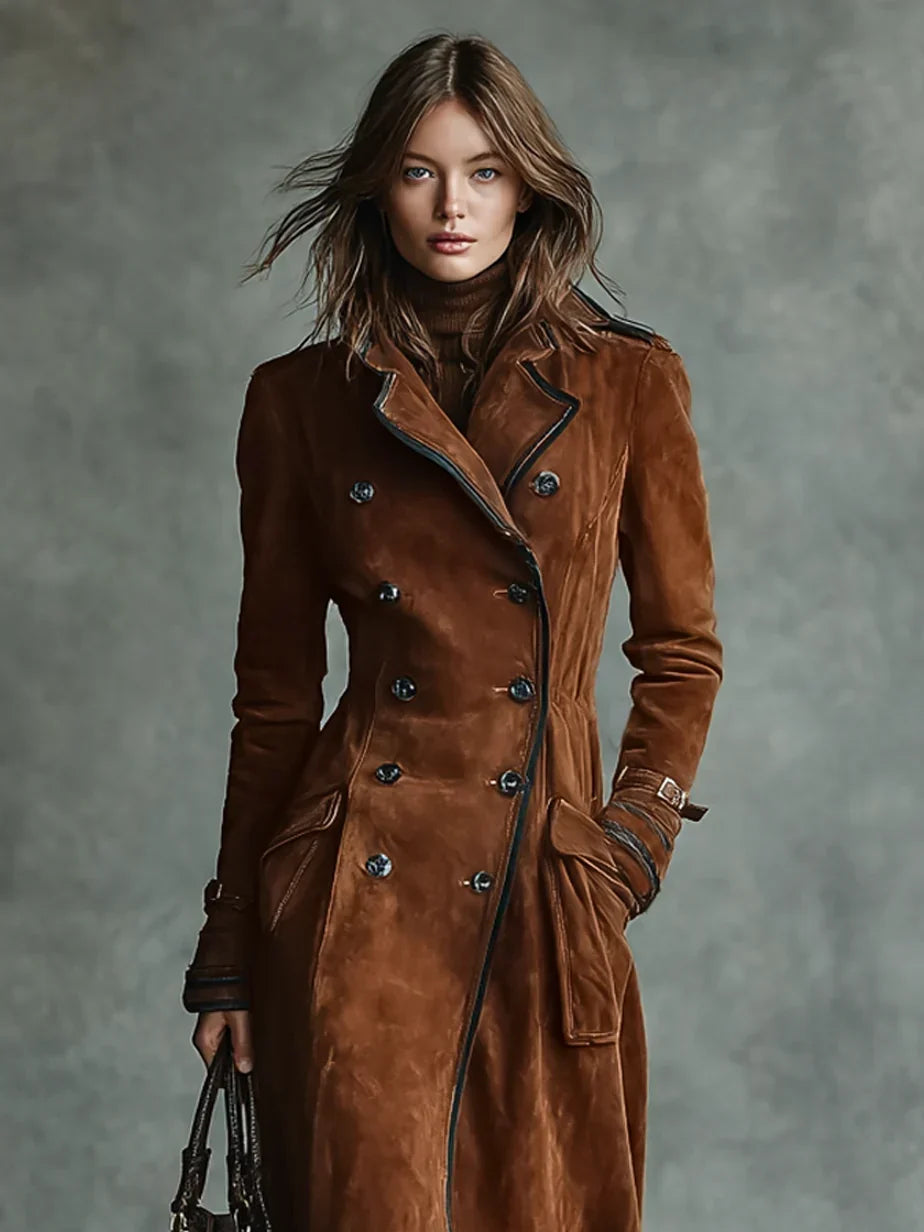 Women's Suede Trench Coat Double-Breasted