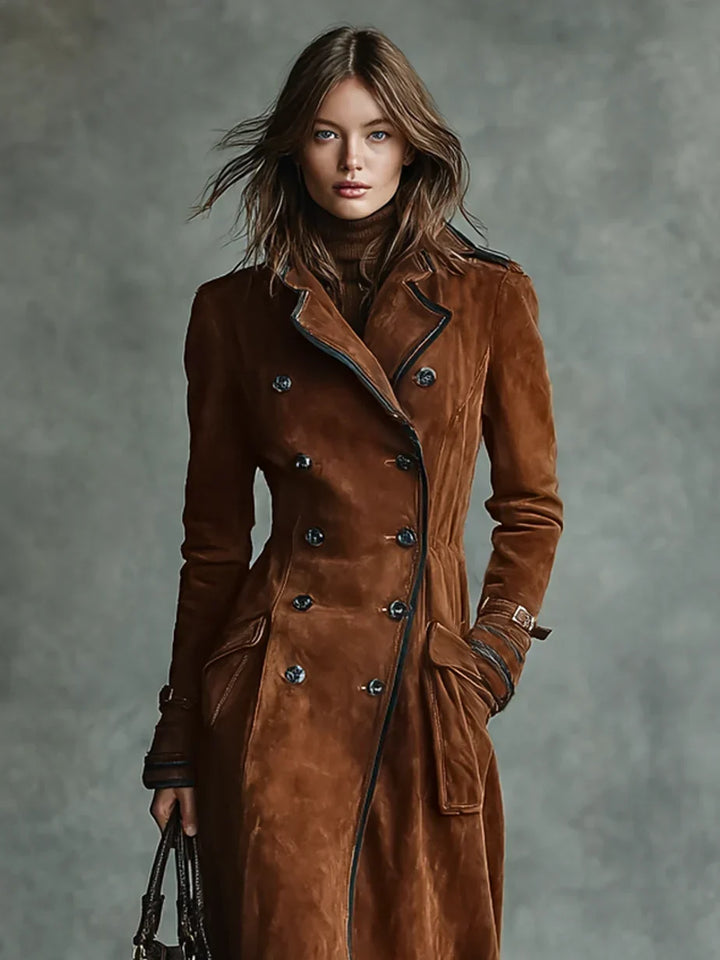 Women's Suede Trench Coat Double-Breasted