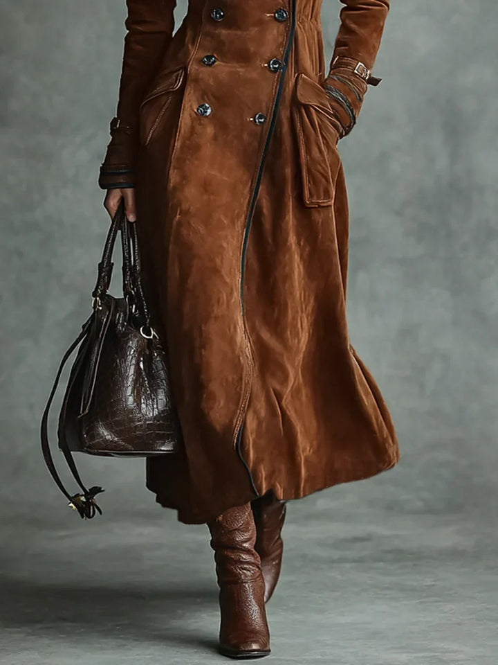 Women's Suede Trench Coat Double-Breasted